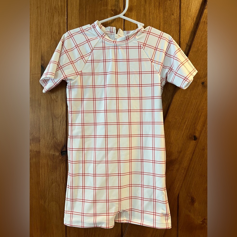 Red and White Plaid Short Sleeve rashguard
